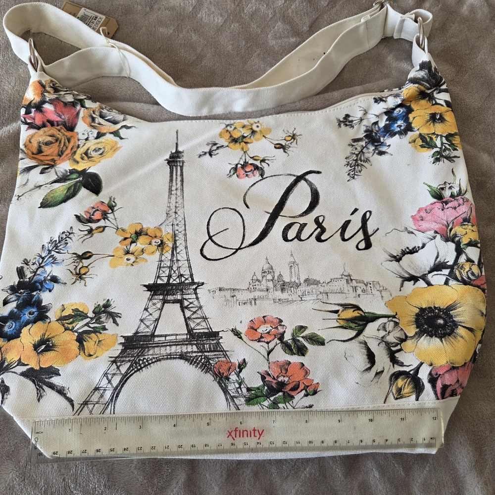 Paris Floral Print Tote Bag